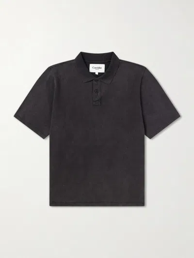 Corridor Garment-dyed Cotton-piqué Polo Shirt In Black