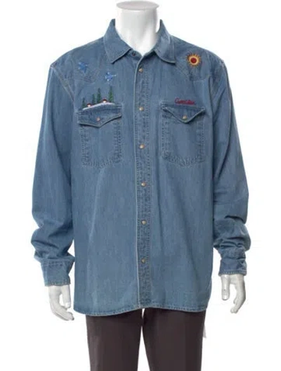 Pre-owned Corridor Graphic Print Long Sleeve Denim Shirt In Blue