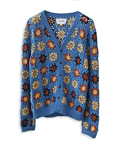 Corridor Hand Crocheted Floral Patterned Button Cardigan In Indigo