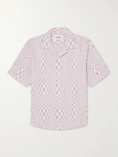 Corridor High Focus Camp-collar Checked Cotton Shirt In White