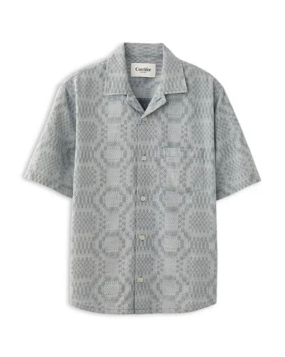 Corridor Jacquard Printed Camp Shirt In Blue