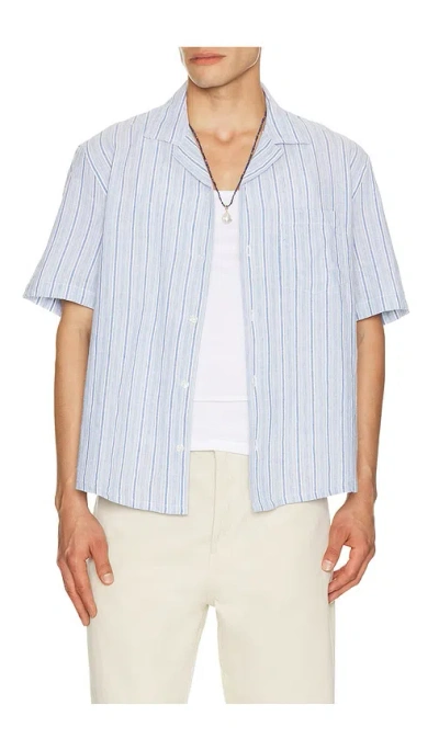 Corridor Linen Broadstripe Short Sleeve Shirt In Blue