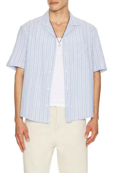 Corridor Convertible-collar Striped Cotton And Linen-blend Shirt In Blue