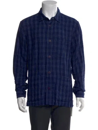 Pre-owned Corridor Linen Plaid Print Shirt In Blue