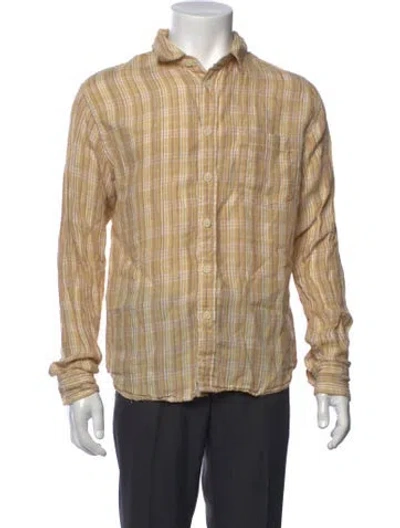 Pre-owned Corridor Linen Plaid Print Shirt In Yellow