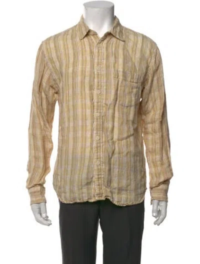 Pre-owned Corridor Linen Plaid Print Shirt In Yellow