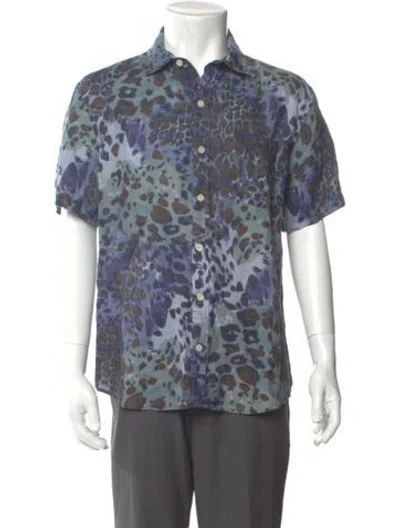 Pre-owned Corridor Linen Printed Shirt In Blue