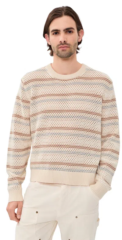 Corridor Linen Stripe Crew Neck Sweater Natural In Brown