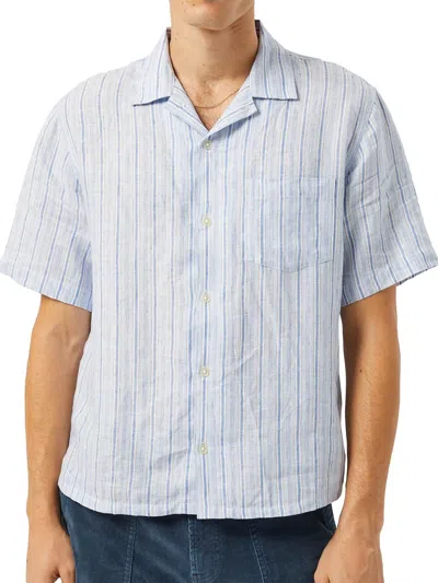 Corridor Linen Broadstripe Short Sleeve Shirt In Blue