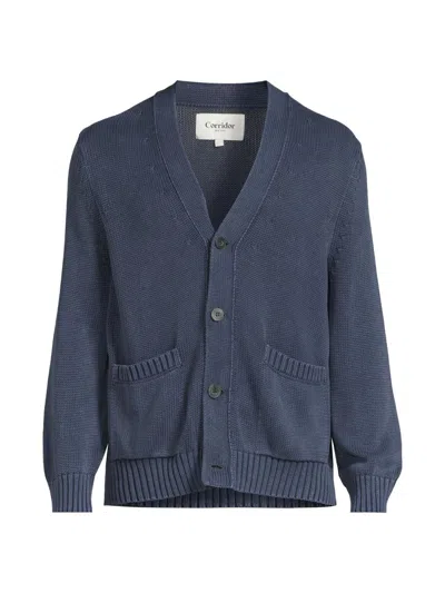 Corridor Men's Cotton Acid Wash Cardigan In Blue