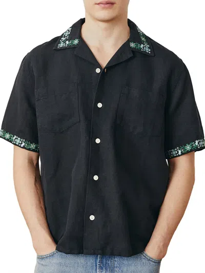 Corridor Harmony Camp-collar Embroidered Linen And Cotton-blend Shirt In Black