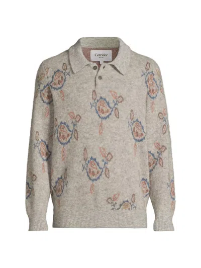 Corridor Men's Maya Long-sleeve Polo Shirt In Silver