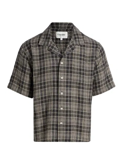Corridor Plaid Seersucker Short Sleeve Shirt In Black