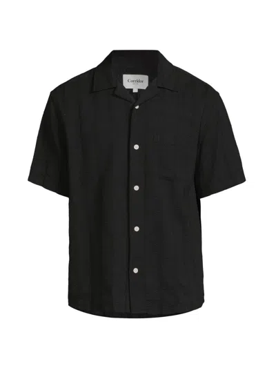 Corridor Men's Striped Seersucker Camp Shirt In Black