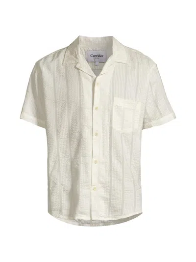 Corridor Men's Striped Seersucker Camp Shirt In White
