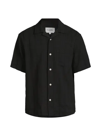 Corridor Men's Striped Seersucker Short-sleeve Shirt In Black