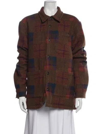 Pre-owned Corridor Merino Wool Plaid Print Coat In Brown