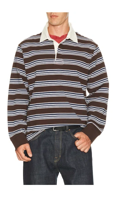Corridor Mini Stripe Long Sleeve Rugby In Brown