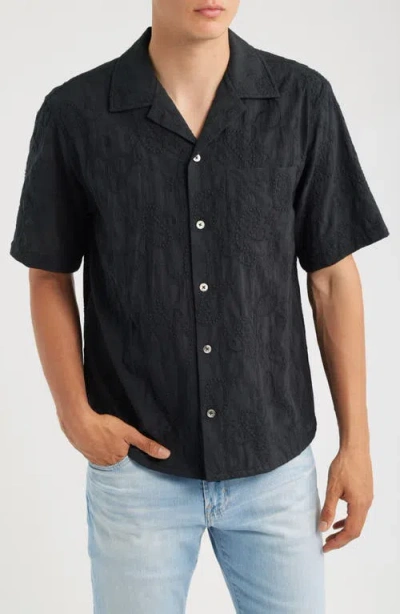 Corridor Paisley Embroidered Cotton Camp Shirt In Black