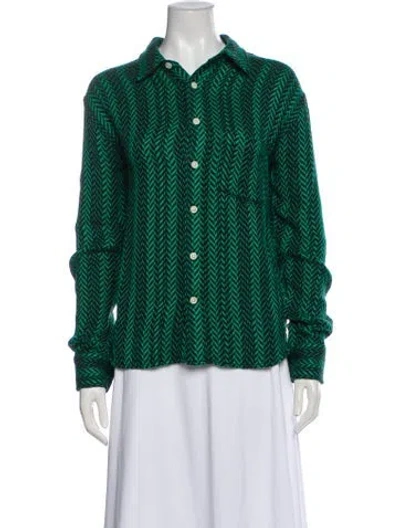 Pre-owned Corridor Patterned Long Sleeve Button-up Top In Green