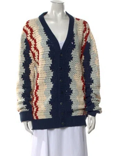 Pre-owned Corridor Patterned V-neck Sweater In Blue