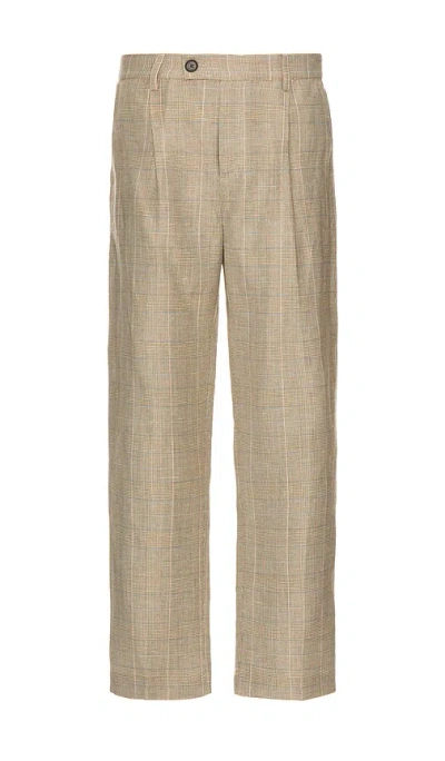 CORRIDOR PLAID LINEN PLEATED TROUSER