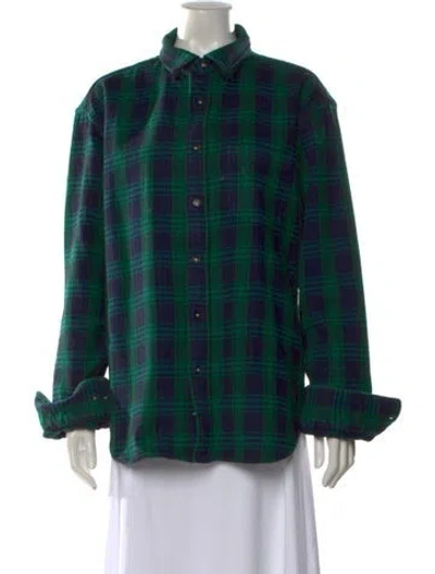 Pre-owned Corridor Plaid Print Long Sleeve Button-up Top In Green