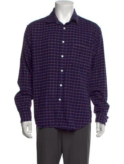 Pre-owned Corridor Plaid Print Long Sleeve Dress Shirt In Purple