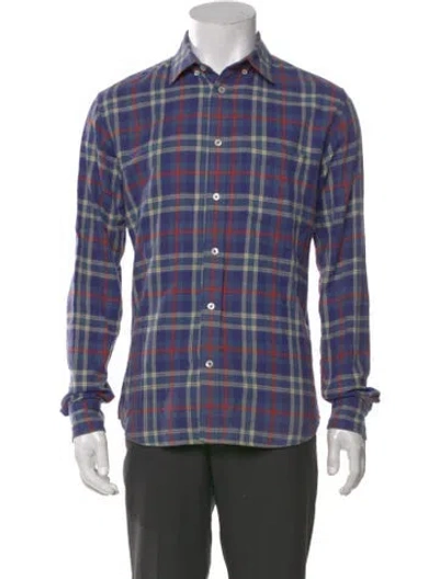 Pre-owned Corridor Plaid Print Long Sleeve Shirt In Blue