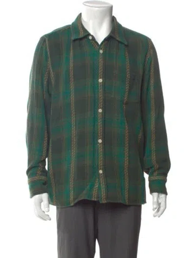 Pre-owned Corridor Plaid Print Long Sleeve Shirt In Green
