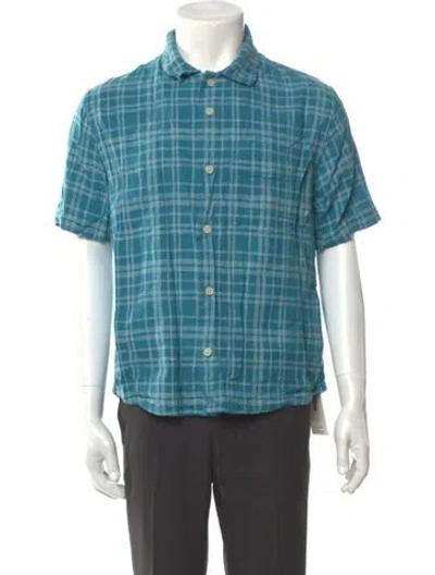 Pre-owned Corridor Plaid Print Short Sleeve Shirt In Blue