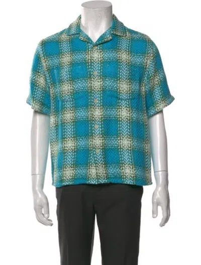 Pre-owned Corridor Plaid Print Short Sleeve Shirt In Green