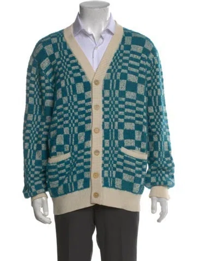 Pre-owned Corridor Plaid Print V-neck Cardigan In Blue