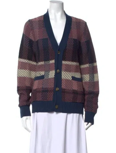 Pre-owned Corridor Plaid Print V-neck Sweater In Blue