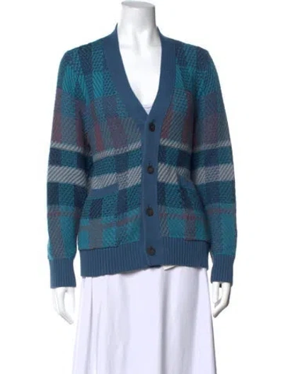 Pre-owned Corridor Plaid Print V-neck Sweater In Blue