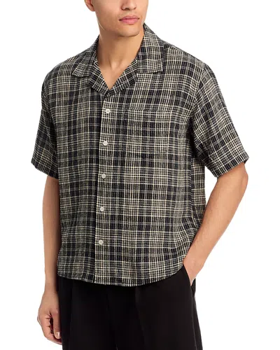 Corridor Plaid Seersucker Short Sleeve Button-up Shirt In Black