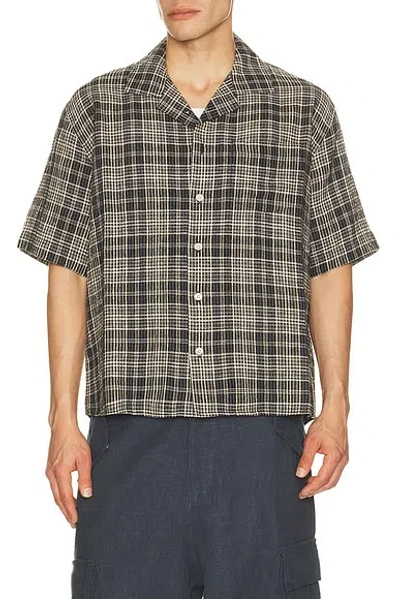 Corridor Plaid Seersucker Short Sleeve Shirt In Black