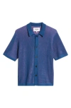 Corridor Plated Short Sleeve Cotton Cardigan In Blue