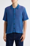 Corridor Plated Short Sleeve Cotton Cardigan In Blue