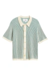 Corridor Plated Short Sleeve Cotton Cardigan In Green