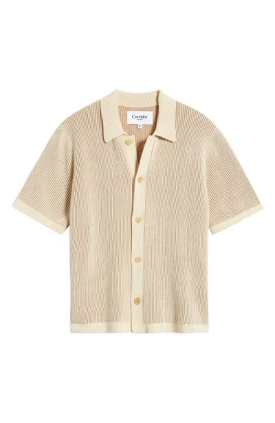 Corridor Plated Short Sleeve Cotton Cardigan In Natural