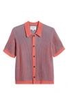 Corridor Plated Short Sleeve Cotton Cardigan In Pink