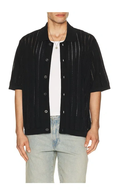 Corridor Pointelle Stripe Buttondown In Black