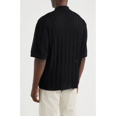 Corridor Pointelle Stripe Short Sleeve Organic Cotton Sweater In Black