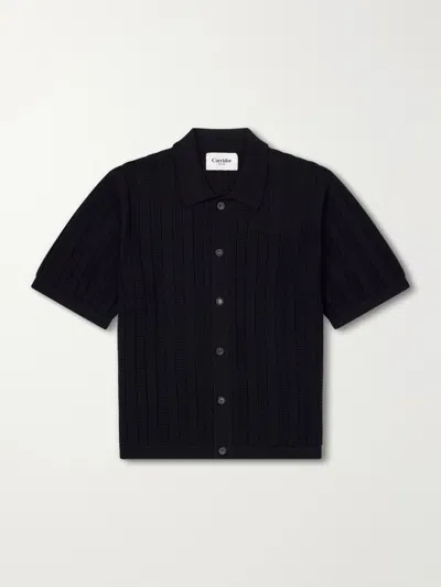 Corridor Pointelle-knit Cotton Shirt In Black