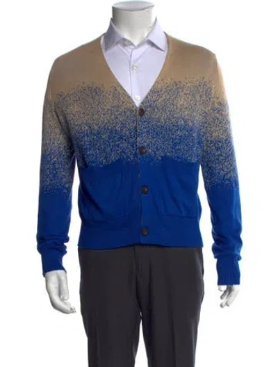 Pre-owned Corridor Printed V-neck Cardigan In Blue