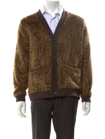 Pre-owned Corridor Printed V-neck Cardigan In Brown