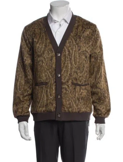 Pre-owned Corridor Printed V-neck Cardigan W/ Tags In Brown