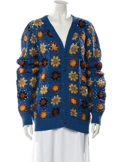 Pre-owned Corridor Printed V-neck Sweater In Blue