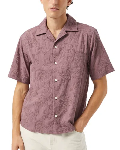 Corridor Relaxed Fit Paisley Embroidery Short Sleeve Shirt In Burgundy